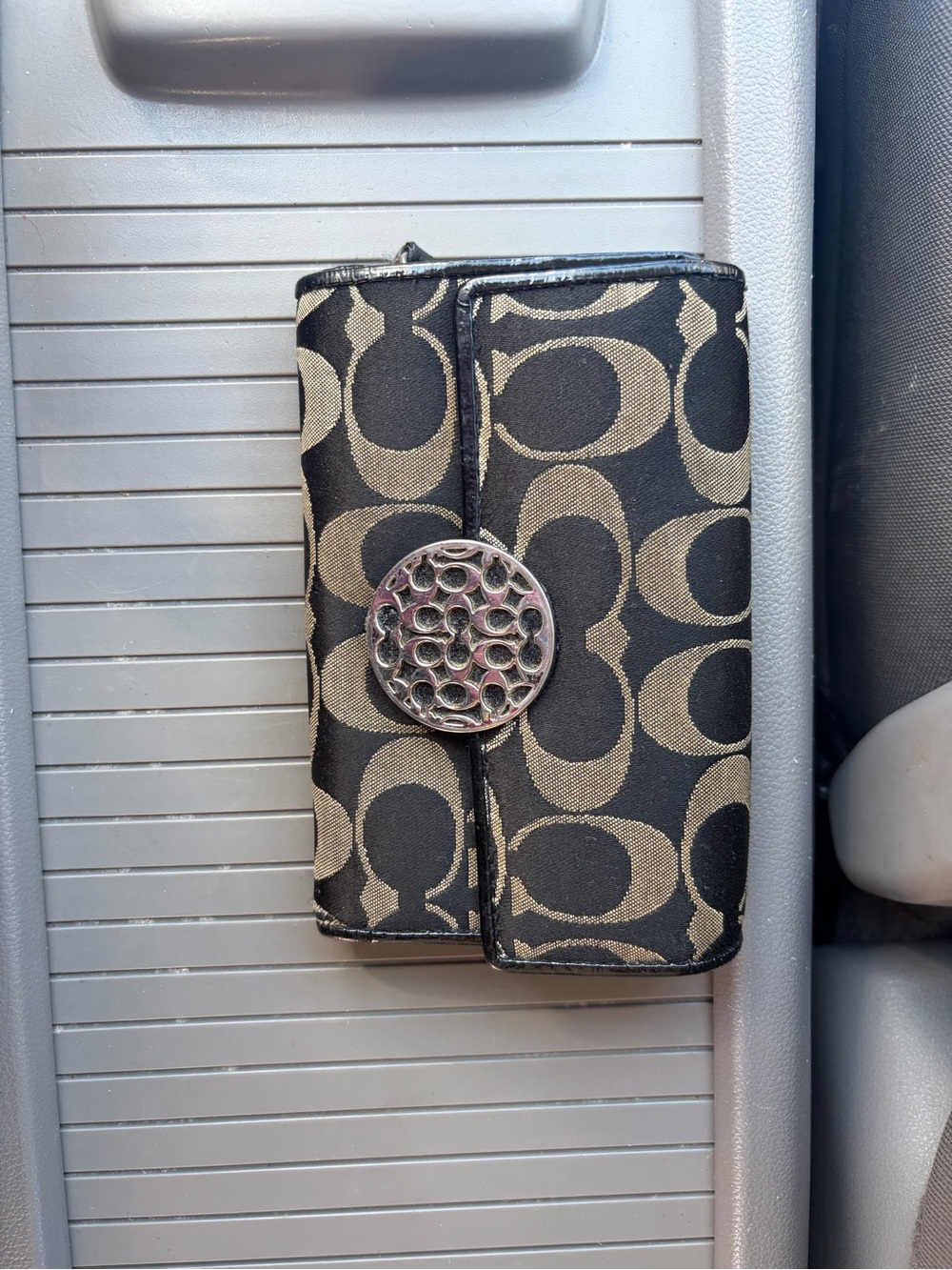 Coach Signature Canvas Wallet in Black and Khaki